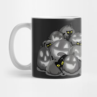 Black Cats in the Black and White Pumpkin Patch Mug